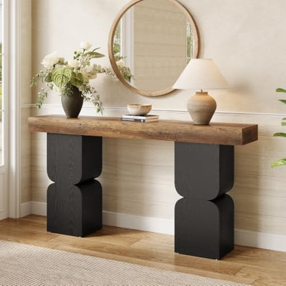 Large Console Table, 63-Inch Heavy-Duty Look, Behind Couch Sofa Table, Color Blocking Design, Bold Structural Presence, Modern Entryway Furniture for Living Room, Hallway, Foyer, Brown + Black