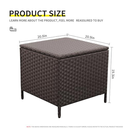 Outdoor Wicker Storage Side Table, Patio Brown PE Rattan End Table with Storage, Square Container for Furniture Covers, Toys, and Gardening Tools