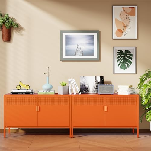 Metal Storage Cabinet with Doors, Orange Accent Cabinet, view 4