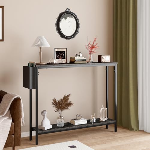 39.4" Console Entryway Table, 2-Tier Industrial Narrow Sofa Table with Storage Shelves for Hallway, Living Room, Bedroom, Foyer, Corridor, Office, Black