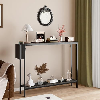 39.4" Console Entryway Table, 2-Tier Industrial Narrow Sofa Table with Storage Shelves for Hallway, Living Room, Bedroom, Foyer, Corridor, Office, Black
