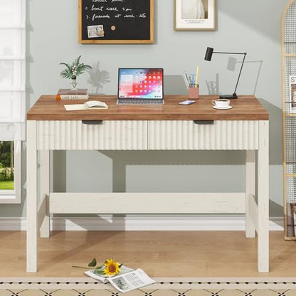 39 Inch Small Fluted Computer Desk with 2 Drawers for Bedroom, Home Office, view 4