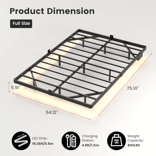Full Floating Bed Frame with Smart LED Lights, USB Charging Station, view 3