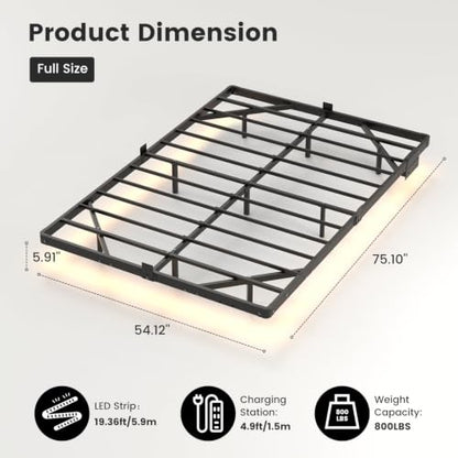 Full Floating Bed Frame with Smart LED Lights, USB Charging Station, view 3