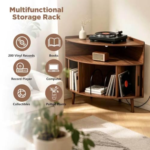 Corner Record Player Stand,Turntable Stand Table Stereo Cabinet, view 3