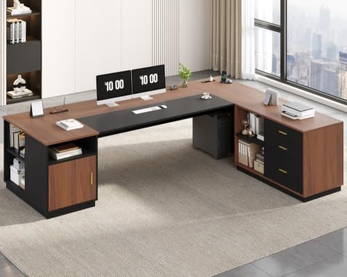 78.7" L Shaped Executive Desk with Lateral File Cabinet, view 7
