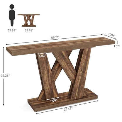 Tribesigns 55-Inch Farmhouse Console Table, Farmhouse Behind The Couch Table TV Stand with Geometric Base, Skinny Sofa Table Entryway Table for Entrance, Living Room, Hallway, Foyer, Rustic Brown