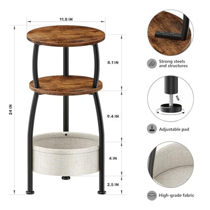 Round Side Table for Small Spaces with Storage Basket, 11.81in, view 4