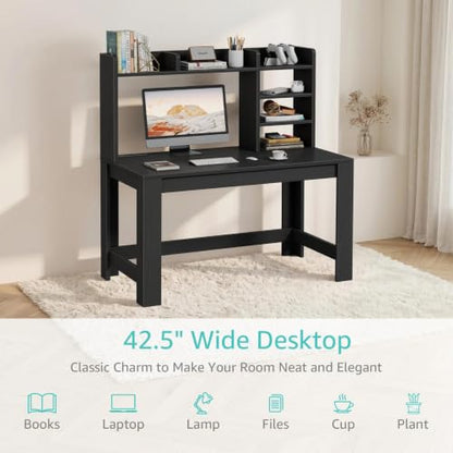43" Black Gaming Desk with Hutch and Built-in Power Outlet, view 8