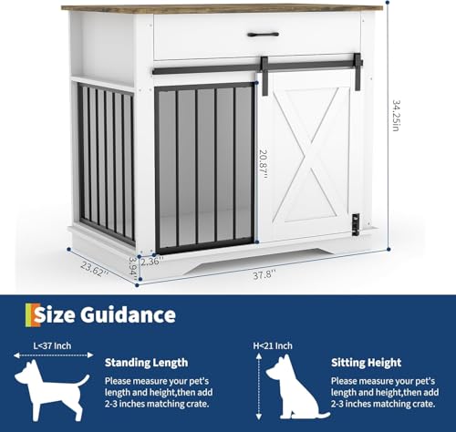 38" Dog Crate Furniture, Wooden Dog Furniture with Sliding Door and Drawer, view 3