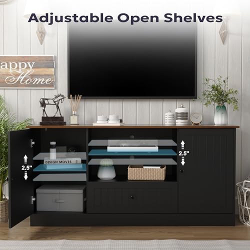 63 in Farmhouse TV Stand with Door for TVs up to 70", Black, view 4