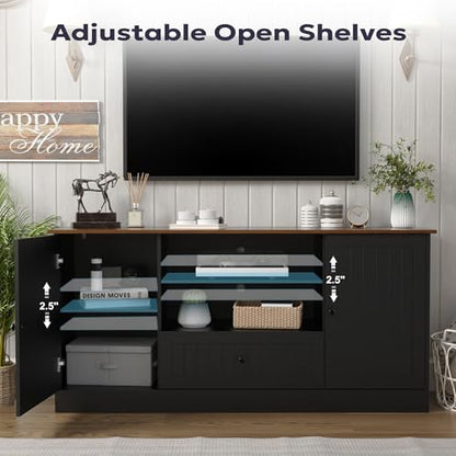 63 in Farmhouse TV Stand with Door for TVs up to 70", Black, view 4