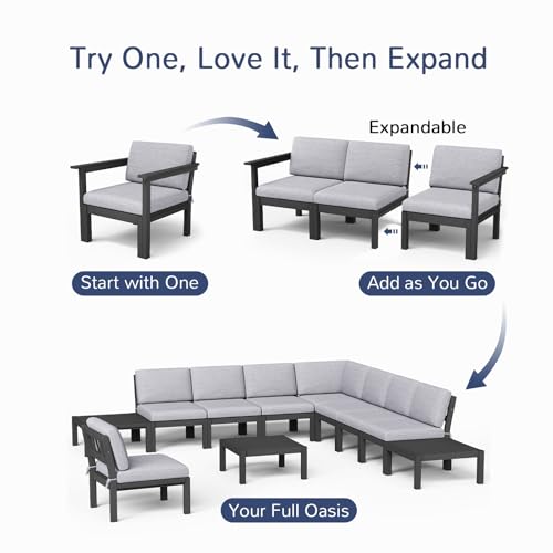 6-Piece Patio Sectional Sofa Set, Modular Outdoor Furniture Set - All-Weather Waterproof HIPS Frame & Quick-Dry Olefin Cushions, Black