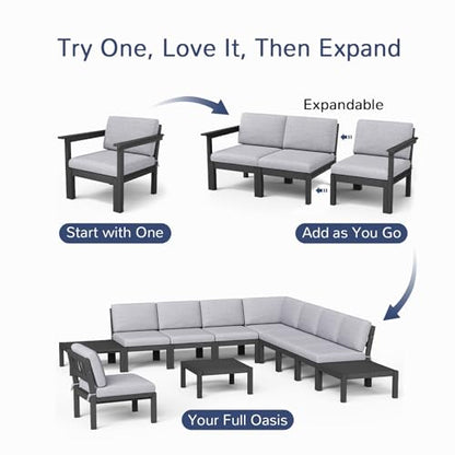 6-Piece Patio Sectional Sofa Set, Modular Outdoor Furniture Set - All-Weather Waterproof HIPS Frame & Quick-Dry Olefin Cushions, Black
