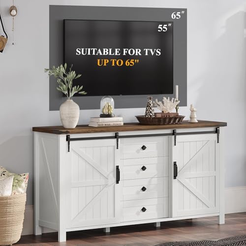 60" Farmhouse 4-Drawer Dresser with Barn Doors, Distressed White, view 8