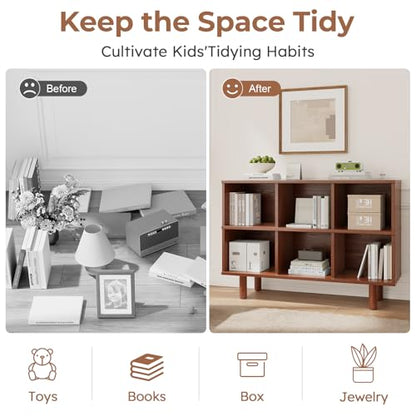 Solid Wood 6 Cube Storage Organizer, Horizontal Bookshelf with Storage, view 8
