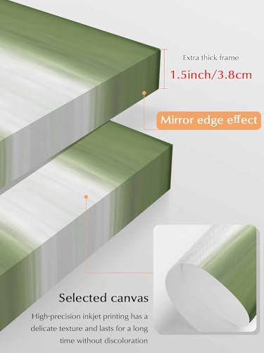 NuYeBiofx Abstract Sage Green White Stripe Canvas Wall Art Prints,48"x32" Framed Picture Artwork Modern Minimalist Art Printed Canvas Oil Painting for Living Room Bedroom Office,Ready to Hang