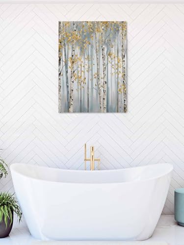 NuYeBiofx Forest Yellow Leaf Gray Tree Canvas Wall Art Prints,30"x20" Framed Picture Artwork Fall Botanical Trees Printed Canvas Oil Painting for Living Room Bedroom Office,Ready to Hang