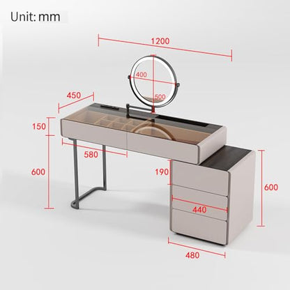 Modern Vanity Table with Drawers and LED Mirror, Ideal for Bedroom Makeup (Gray), view 3