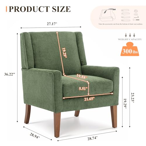Living Room Chair, Wingback Mid-Century Accent Chair – Comfy Single Sofa with Solid Wood Legs & Velvet-Like Fabric, Oversized Armchair for Living Room/Bedroom/Reading Nook&Lounge