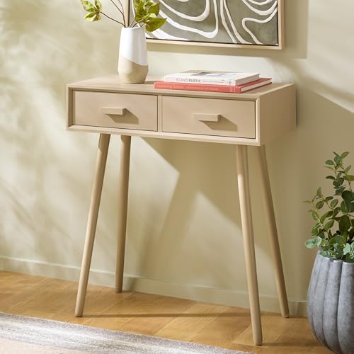 SAFAVIEH Home Collection – Dean Sand 2-Drawer Console Table, Mid-Century Modern Entryway & Living Room Accent (COF5701F)
