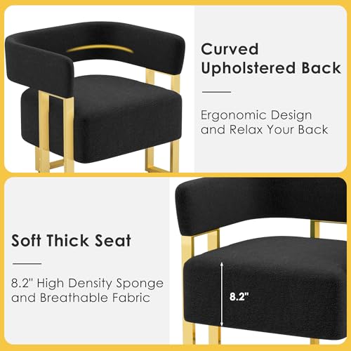 Black and Gold Accent Chairs Set of 2, Boucle Barrel Chairs for Living Room | Boucle Upholstery, Curved Bucket Design, Bedroom Chair, Gold-Tone Base, Armchairs for Office, Small Space Seating