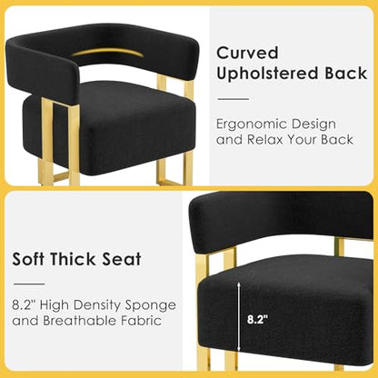 Black and Gold Accent Chairs Set of 2, Boucle Barrel Chairs for Living Room | Boucle Upholstery, Curved Bucket Design, Bedroom Chair, Gold-Tone Base, Armchairs for Office, Small Space Seating