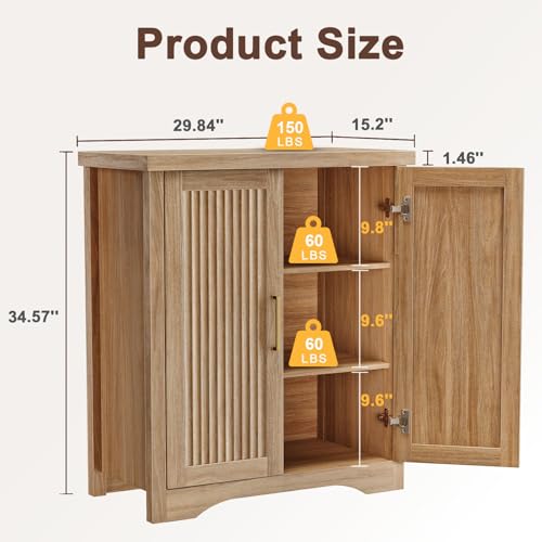 29" Fluted Sideboard Buffet Cabinet with Storage,Natural Oak, view 3