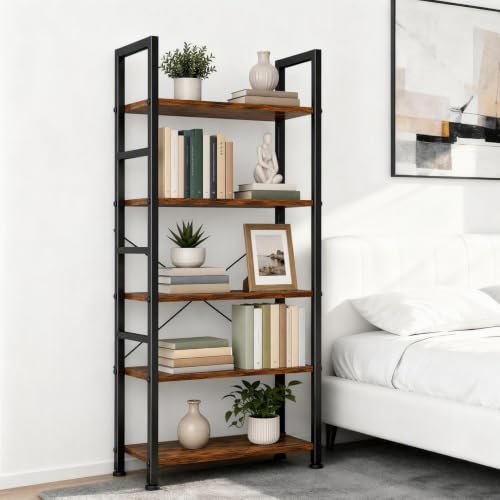 5 Tier Bookshelf, Free Standing Bookcase with Open Storage Shelves, view 5