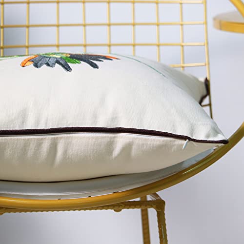 Set of 2 Embroidered Decorative Throw Pillow Covers Couch Square Pillowcases Cushion for Bedroom Sofa Farmhouse Decor 18x18 Inch (Hummingbird)