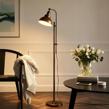 Dylan Industrial Floor Lamp for Living Rooms & Offices, Bright LED Light – Charming Farmhouse Standing Lamp, Adjustable Head Reading for Bedroom, Stunning Living Room Decor
