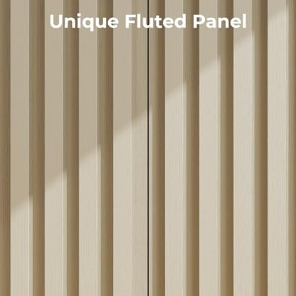 Fluted Cabinet with Storage, Buffet Cabinet Sideboard with 2 Doors, Beige Buffet Storage Accent Cabinets with Adjustable Shelves for Living Room, Entry, Hallway, Kitchen