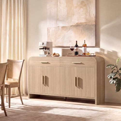 59" Sideboard Buffet Cabinet with Storage, 4 Doors Cabinet Natural Oak, view 7