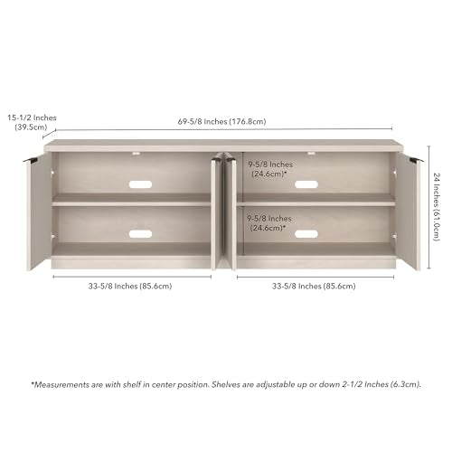 Fluted TV Stand for TVs up to 78" with 2 Ribbed Storage Cabinets and Adjustable Shelves for Living Room, Family Room, or Office, Beech White