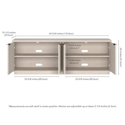 Fluted TV Stand for TVs up to 78" with 2 Ribbed Storage Cabinets and Adjustable Shelves for Living Room, Family Room, or Office, Beech White