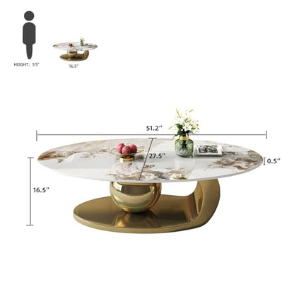 51.2'' Modern Coffee Tables for Living Room,Marble Oval Center Table with Luxury Metal Gold Base,Heat & Scratch Resistant,Easy Installation,Accent Furniture for Any Home Decor