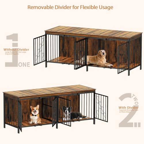 71" Double Dog Crate with Elevated Legs, Brown, view 5