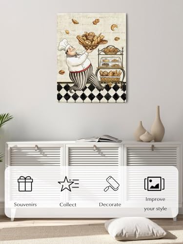 NuYeBiofx Farmhouse Kitchen Baker Bread Canvas Wall Art Prints,48"x32" Framed Picture Artwork Vintage Black Plaid Printed Canvas Oil Painting for Living Room Bedroom Office,Ready to Hang