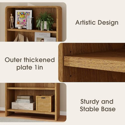 71" Tall Bookcase 5 Shelves Wood Bookshelf with Curved Soft Edges, view 7