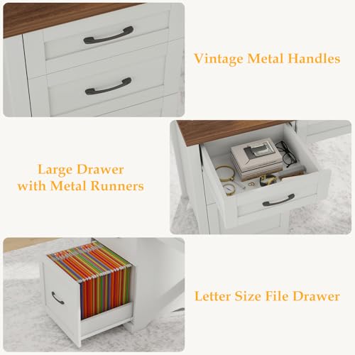 Farmhouse 47" Executive Desk with File Drawer, Wood Computer Desk with 3 Storage Drawers, Workstation for Home Office, Study, Writing