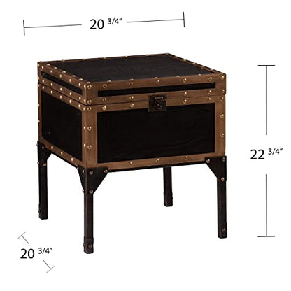 Drifton Travel Trunk End Table - Transitional Design, Black Metal and Wood - Ideal for Living Room, Bedroom (CK3182)