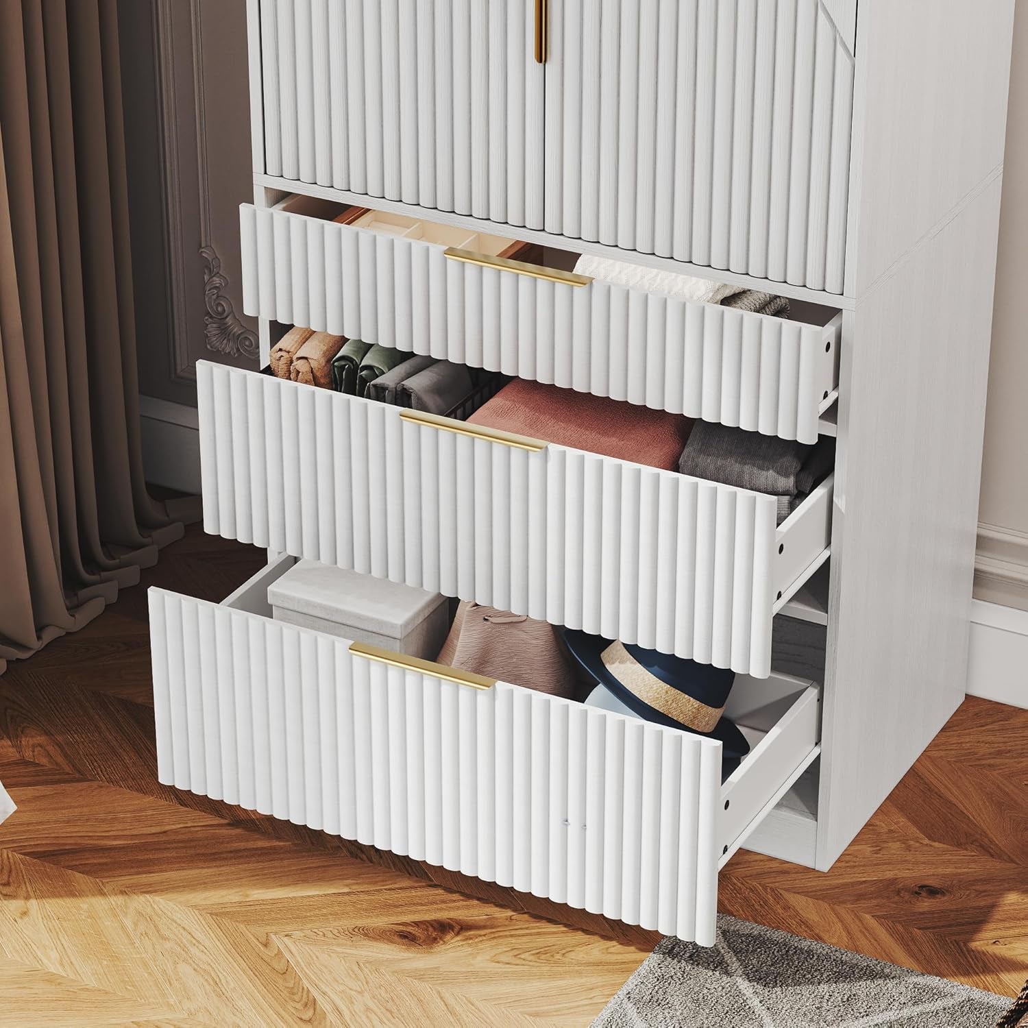 71.7" Wardrobe Armoire Wooden Closet with 2 Doors and 3 Drawers, Bedroom Armoire with Hanging Rod Shelf, Large Capacity Storage Wardrobe Armoire, Freestanding Wooden Closet Storage Cabinet White