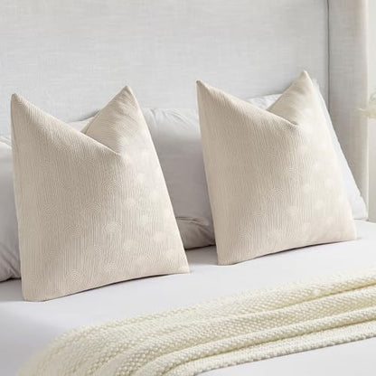 Pack of 2 Chenille Decorative Throw Pillow Covers 18x18 Inch,Soft Cozy Striped Geometric Patterns Cushion Case,Modern Home Decor for Couch Bed Living Room,Beige
