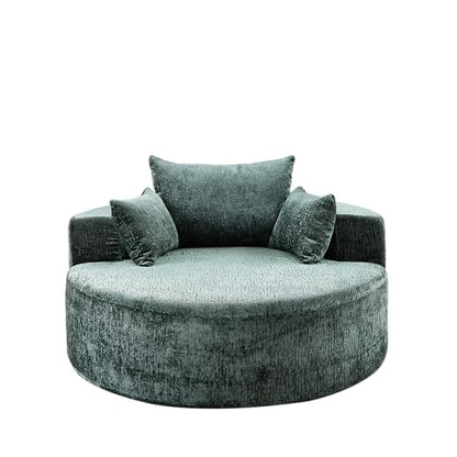 Green Round Barrel Accent Chair, Textured Polyester Upholstered Lounge Chair with 3 Throw Pillows, Modern Comfy Single Sofa for Living Room Bedroom Reading Nook Home Office