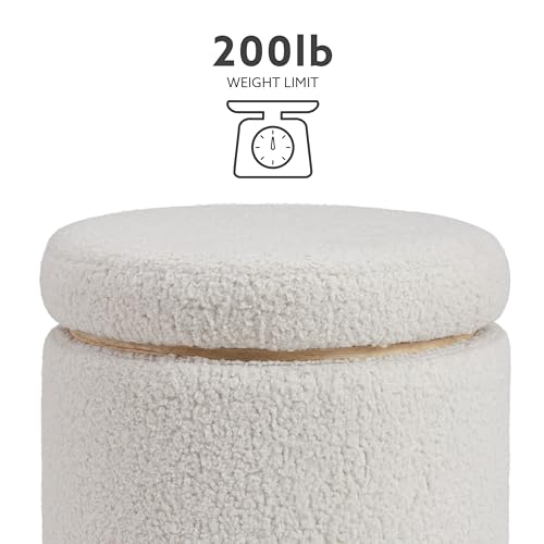Home Décor Cream Sherpa Round Storage Wooden Base by Lexington Ottoman (AMZN2305)