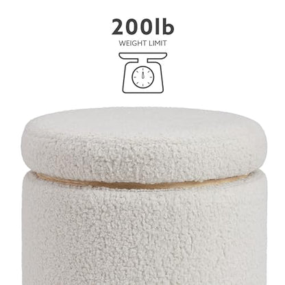 Home Décor Cream Sherpa Round Storage Wooden Base by Lexington Ottoman (AMZN2305)