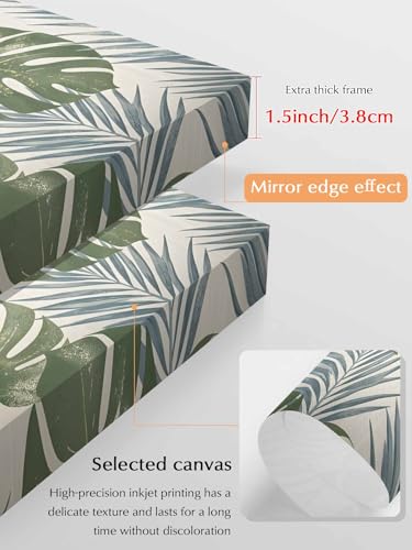 NuYeBiofx Farm Retro Monstera Palm Leaves Canvas Wall Art Prints,40"x28" Framed Picture Artwork Sage Green Gray Plant Printed Canvas Oil Painting for Living Room Bedroom Office,Ready to Hang