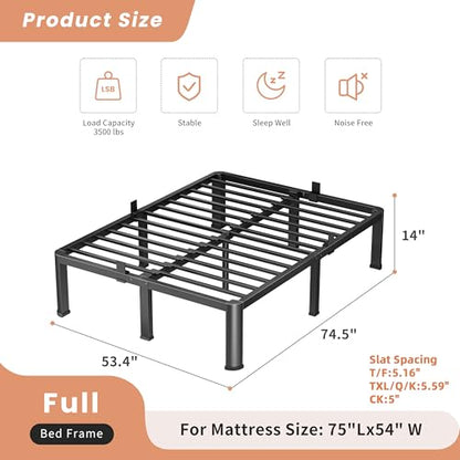 14 Inch Full Heavy Duty 3500lbs Bed Frame with Round-Corner, view 4