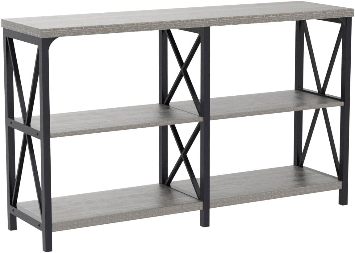 Farmhouse Sofa Table, Rustic Console Table for Living Room, Entryway Table with Storage, Hallway Entry Table for Foyer, Light Grey Oak, 47 Inch