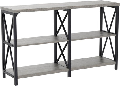 Farmhouse Sofa Table, Rustic Console Table for Living Room, Entryway Table with Storage, Hallway Entry Table for Foyer, Light Grey Oak, 47 Inch